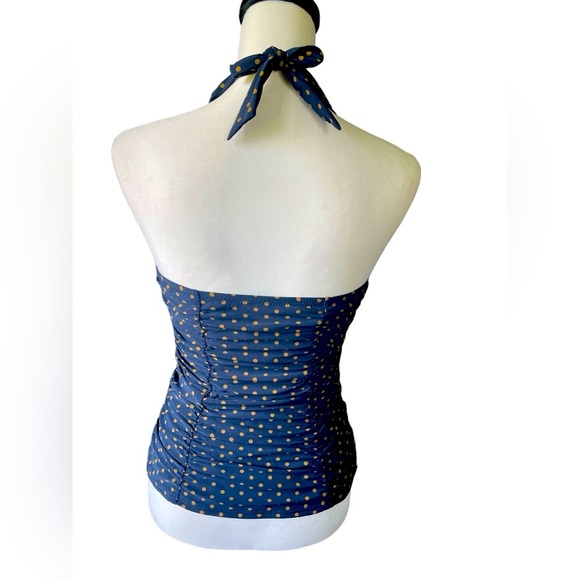 Lands’ End Navy & Gold Ruched Side Tankini Top,Size 8, Beach Vacation Resortwear - Picture 3 of 4